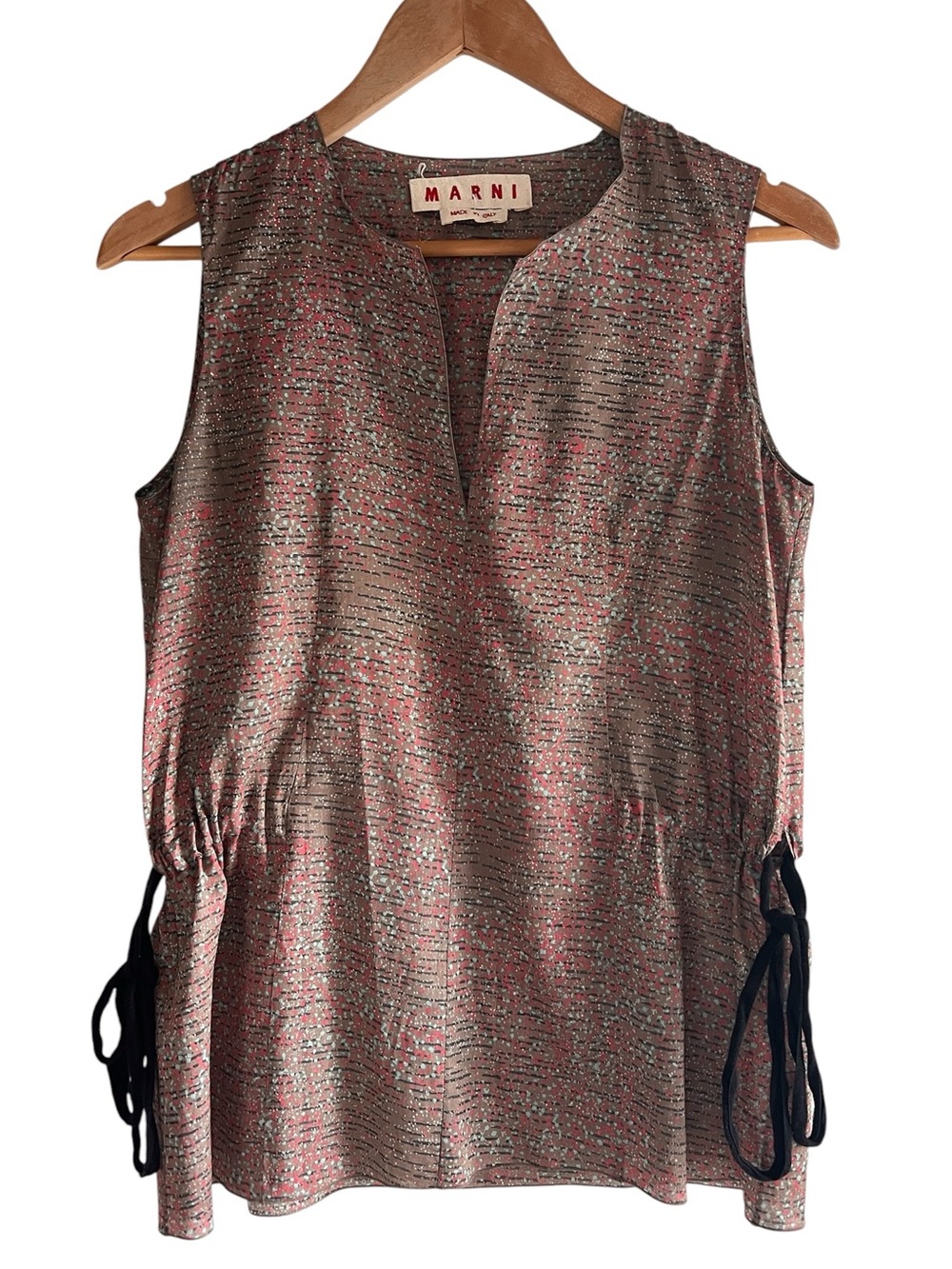 Marni lightweight cotton abstract print gathered waist top excellent condition